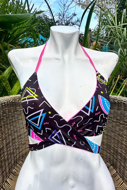 Reversible 'BAP WRAP' Bikini Top in Disco Melons print - Small