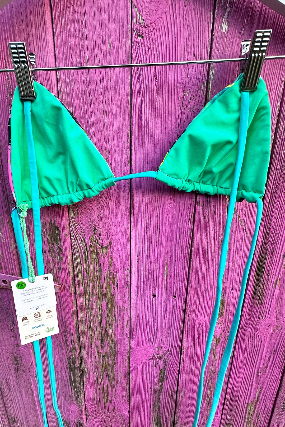 Pura Vida Green Tropical Limited Edition Reversible Triangle Bikini Top - Small