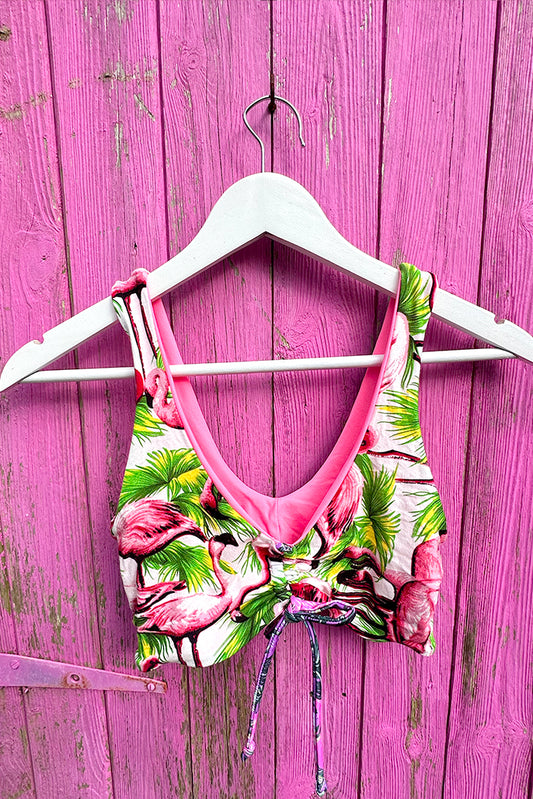 NOSARA ruched cropped top in Tropical Flamingo & Pink - UK 8