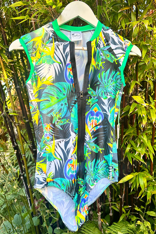 Limited Edition Pura Vida Sleeveless Surfsuit in Tropical green - UK 10