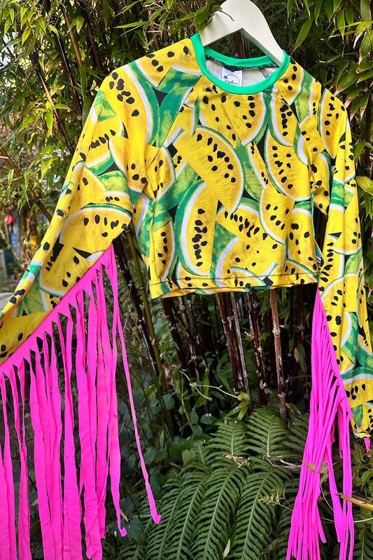 Limited Edition Fluro Festival Tassel Top in Yellow Watermelon - Medium