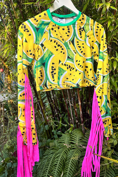 Limited Edition Fluro Festival Tassel Top in Yellow Watermelon - Medium