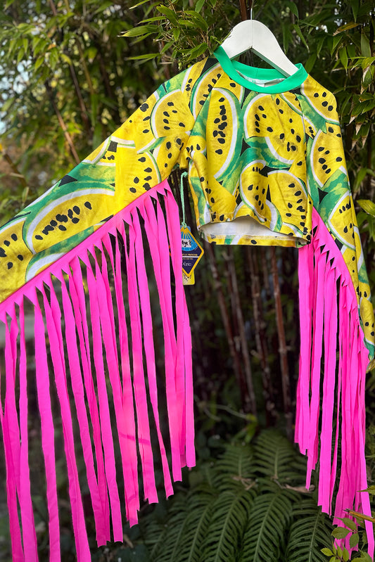 Limited Edition Fluro Festival Tassel Top in Yellow Watermelon - Kidswear Age 6 / 8 / 12