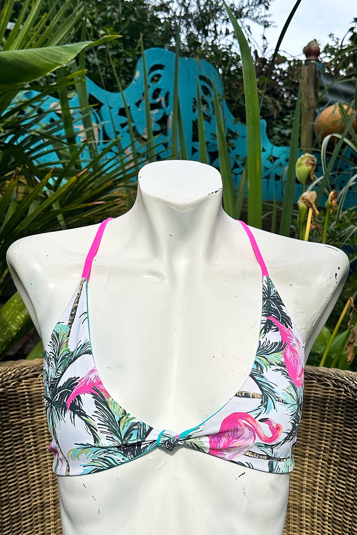 Limited Edition Flamingo Knotted Reversible Bikini Top - Small