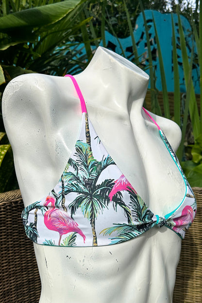 Limited Edition Flamingo Knotted Reversible Bikini Top - Small