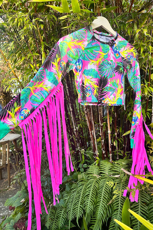 Limited Edition Fluro Festival Tassel Top in Pink Pura Vida - XXS Teen