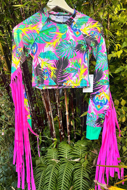 Limited Edition Fluro Festival Tassel Top in Pink Pura Vida - XXS Teen