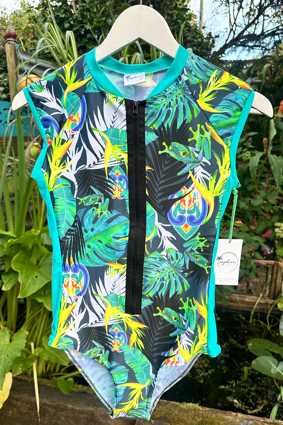 Limited Edition Pura Vida Sleeveless Surfsuit in Tropical Green & Blue - UK 10