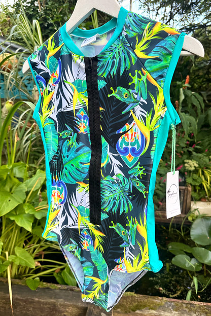 Limited Edition Pura Vida Sleeveless Surfsuit in Tropical Green & Blue - UK 10