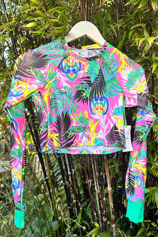 Womens Long Sleeved cropped rashguard in Pura Vida - XS