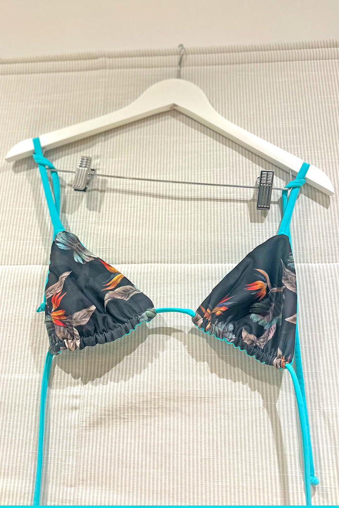 Euphoric Threads Eco Fashion for the Waves and Raves - Sustainable Handmade Swimwear and Surfwear - NEW LET'S FLAMINGO Collection - REVERSIBLE BIRD OF PARADISE BIKINI TOP