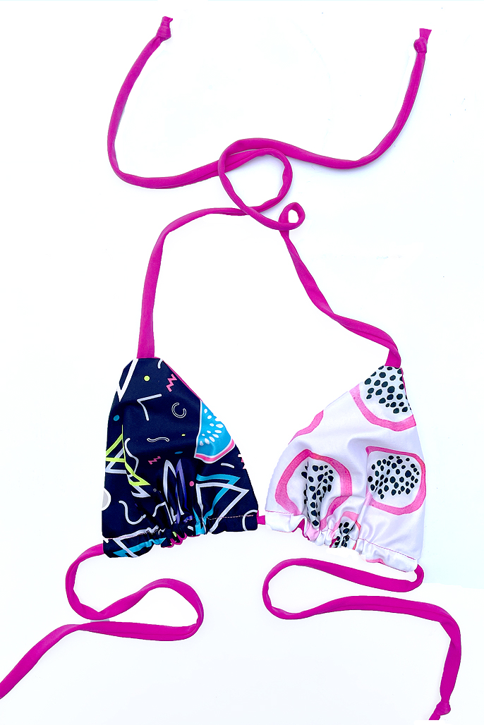 Euphoric Threads Eco Fashion for the Waves and Raves - sustainable reversible bikini triangle top zero waste bikini set